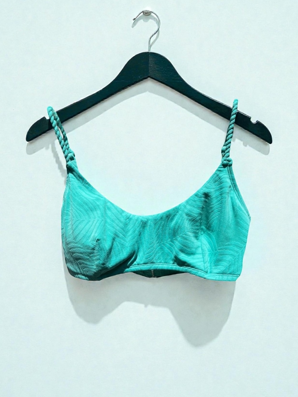 🌻NEW w/tag Cupshe Green Textured Bralette Bikini Top Scoop Neck Scrunch Size XL